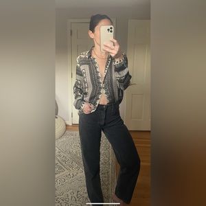 Zara button down black & white Bandana Printed Blouse, sz m, great pattern